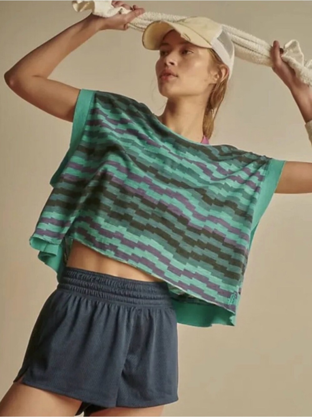 Free People Movement Printed My Time Tee Deep Sea Combo Small NWOT